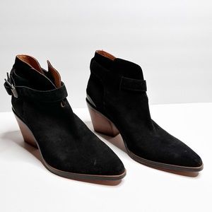 Rag & Bone Women's Fashion Boots with Heels Buckles Black Suede Size 38